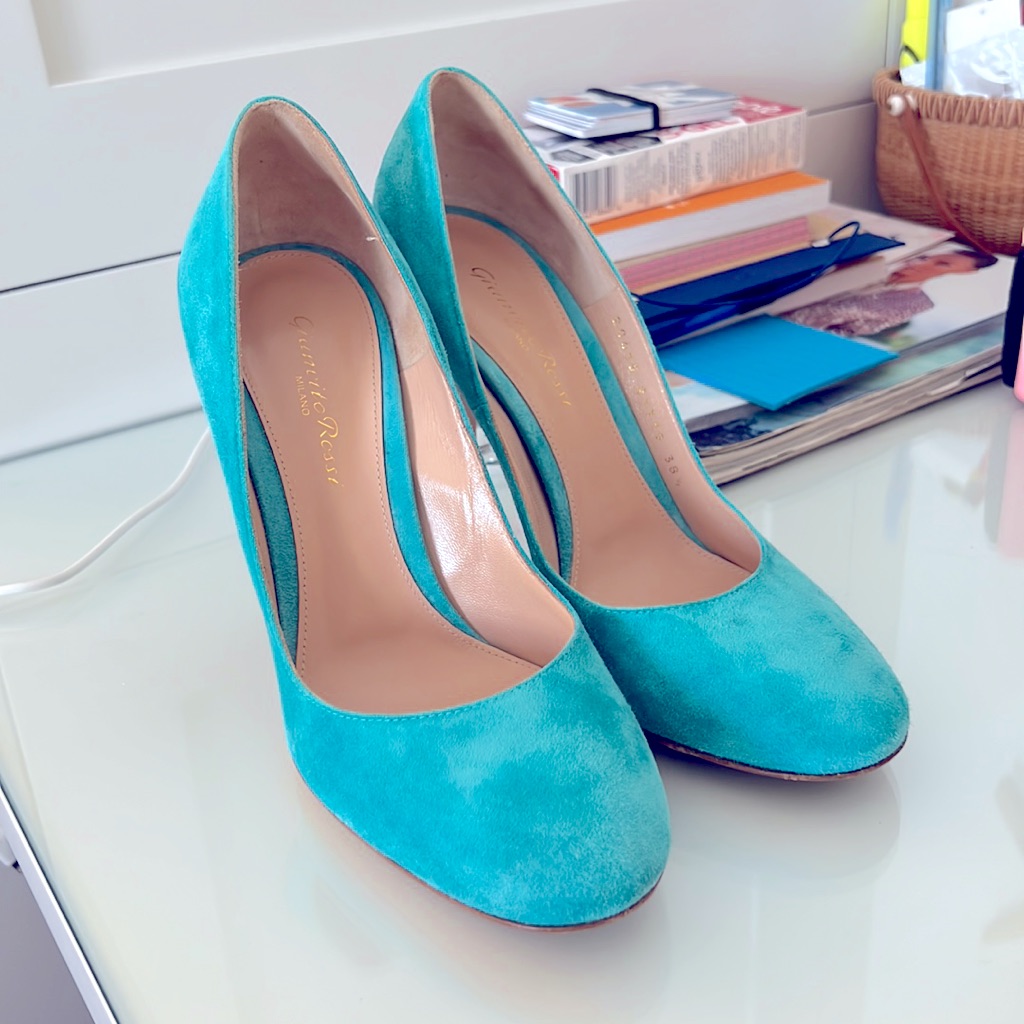 Gianvito Rossi Suede Aqua Pumps, Size 38.5